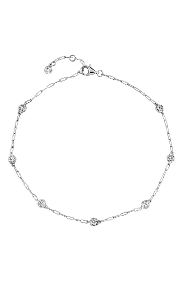 Crislu Aura Cubic Zirconia Station Anklet, Main, color, Pure Platinum/ Clear Stone