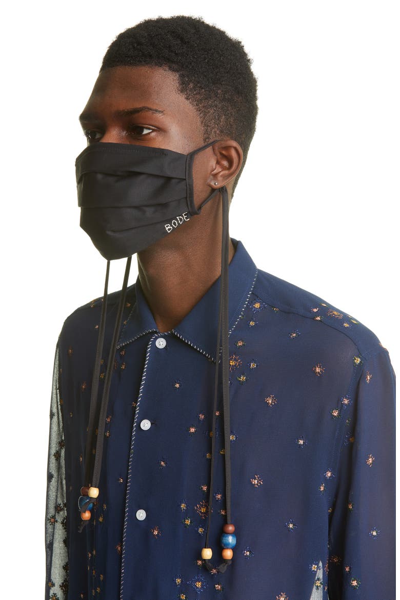 x Marcus Paul Beaded Adult Pleated Face Mask (Nordstrom Exclusive), Alternate, color, BLACK