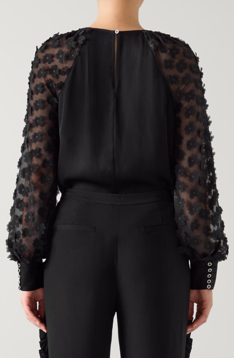 LK Bennett Gisella 3D Flower Chiffon Shirt, Alternate, color, Black