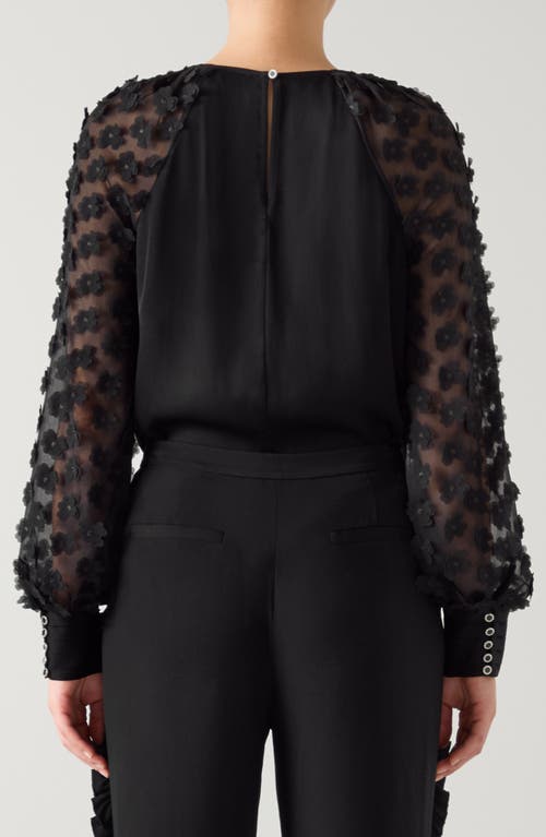 Lk Bennett Gisella 3d Flower Chiffon Shirt In Black