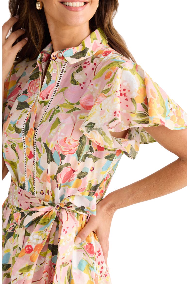 Alice Floral Flutter Sleeve Tiered Cotton Shirtdress, Alternate, color, ZOES GARDEN