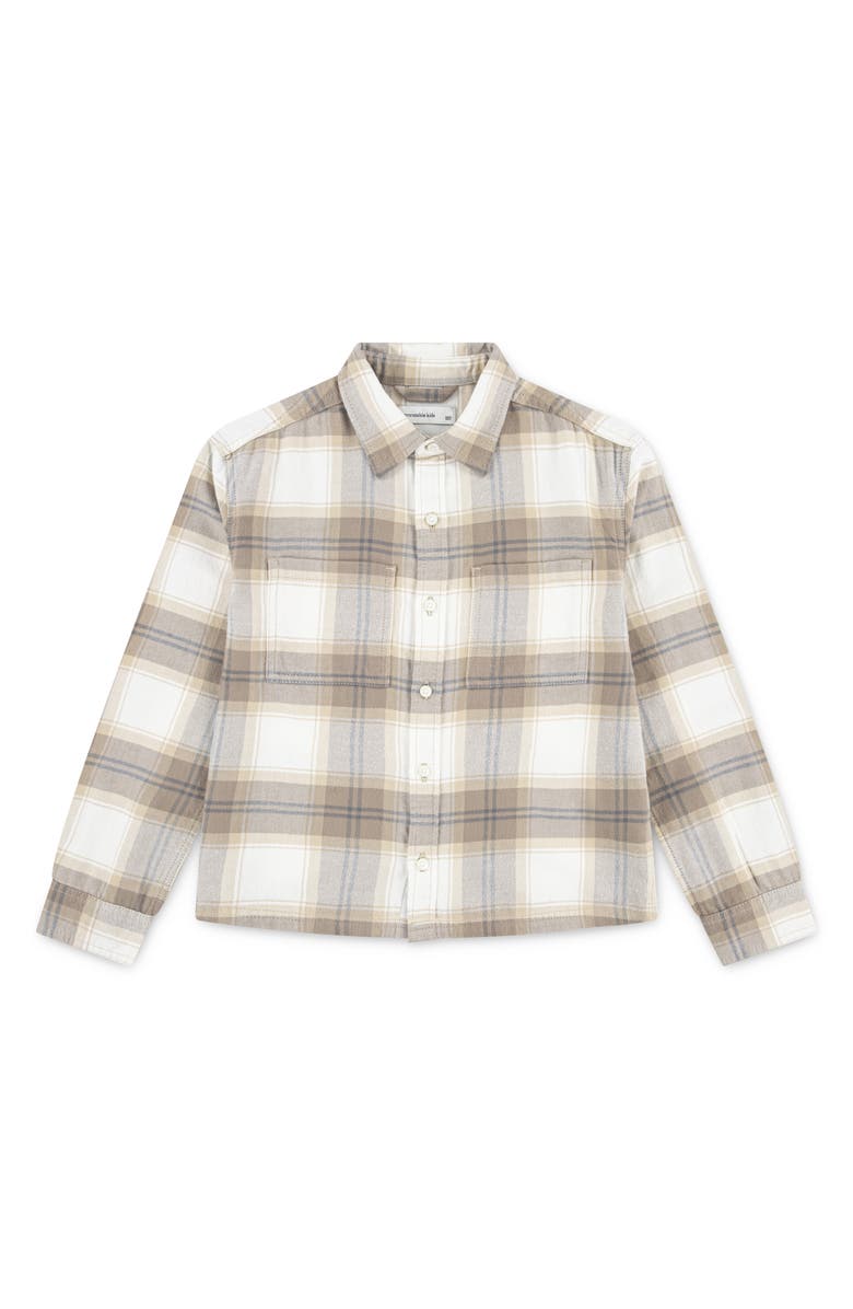 abercrombie kids Kids' Traditoinal Plaid Flannel Button-Up Shirt, Main, color, Jet Stream