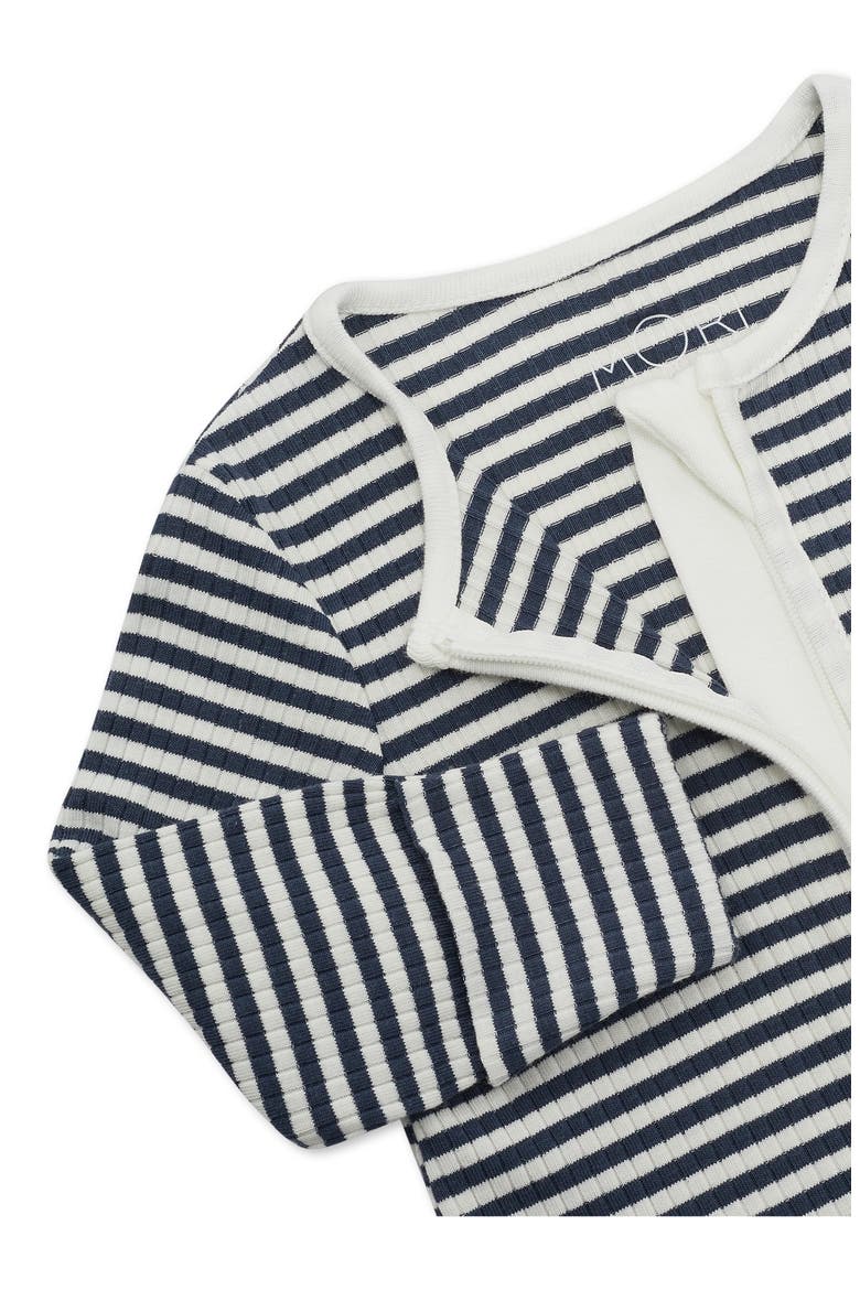 Rib Fitted One-Piece Footed Pajamas, Alternate, color, NAVY STRIPE