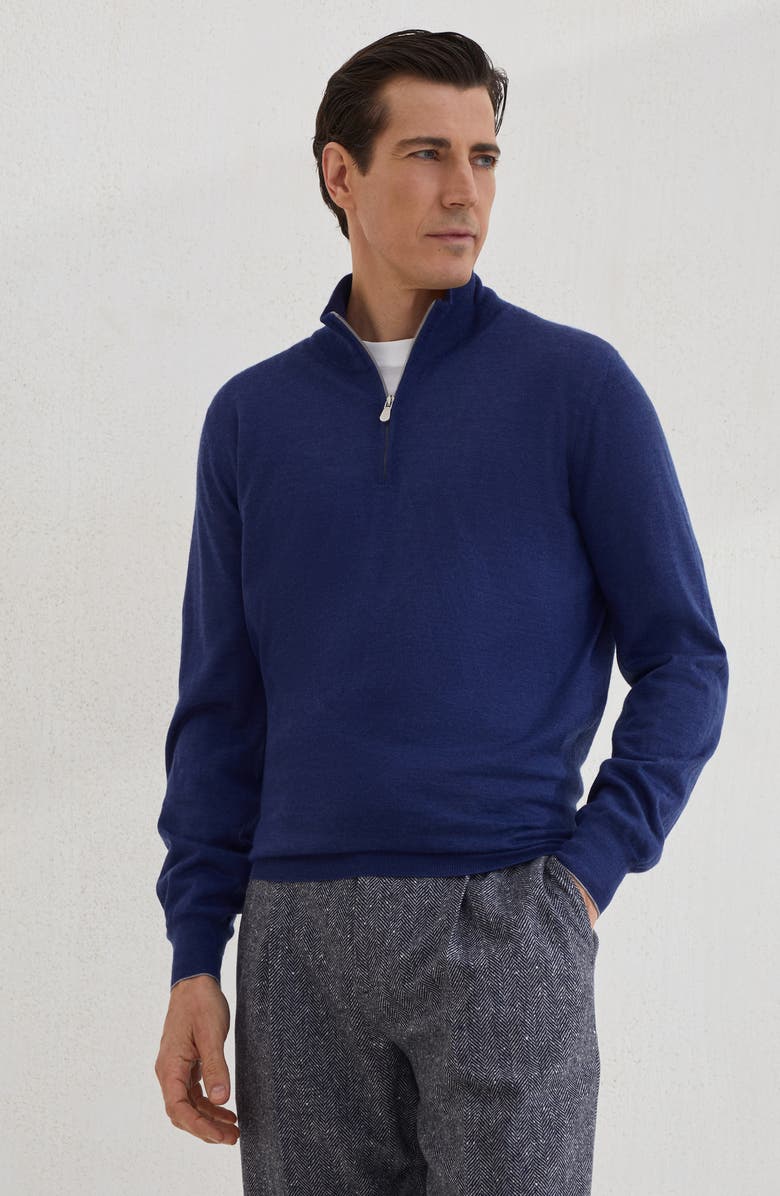 Brunello Cucinelli Lightweight sweater with zip, Alternate, color, Sapphire