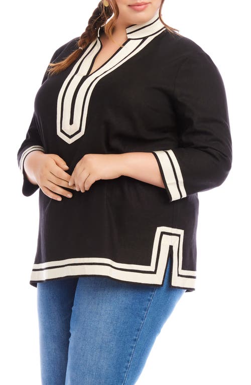 Karen Kane The St. Tropez Linen Blend Tunic In Black/cream