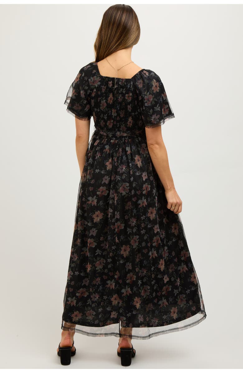 PinkBlush Floral Waist Tie Midi Dress, Alternate, color, Black