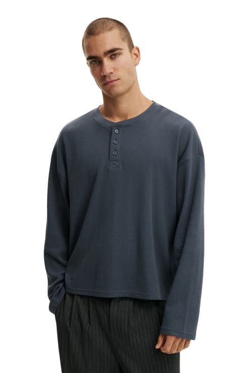 Men's Relaxed Fit Textured Henley Long Sleeve