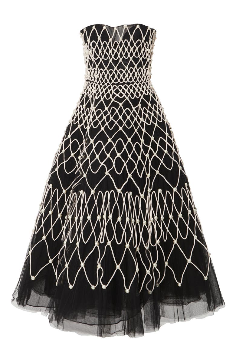 Carolina Herrera Embroidered Strapless Chiffon Gown, Alternate, color, Black/ Pearl