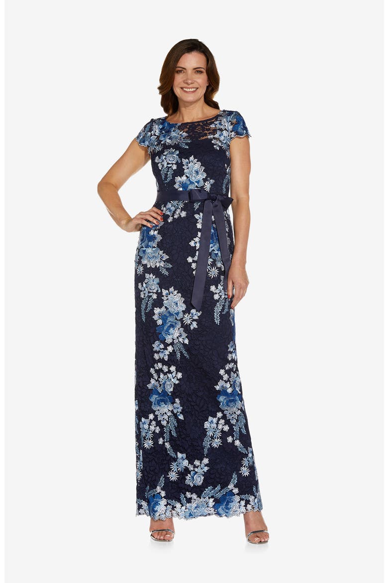 Embroidered Lace Gown, Alternate, color, NAVY MULTI