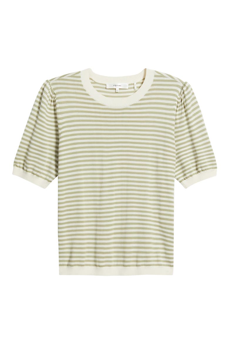 The Stripe Gather Crop Cotton & Modal Sweater, Alternate, color, SAGE MULTI