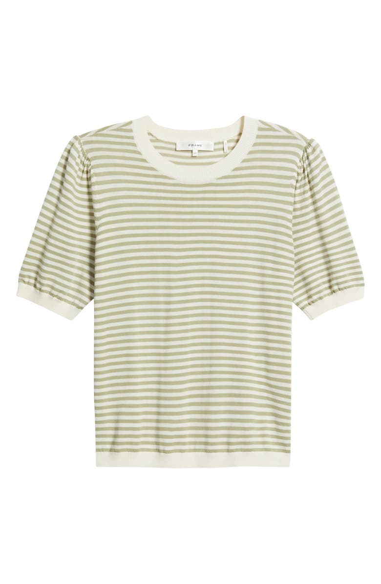 FRAME The Stripe Gather Crop Cotton & Modal Sweater, Alternate, color, Sage Multi