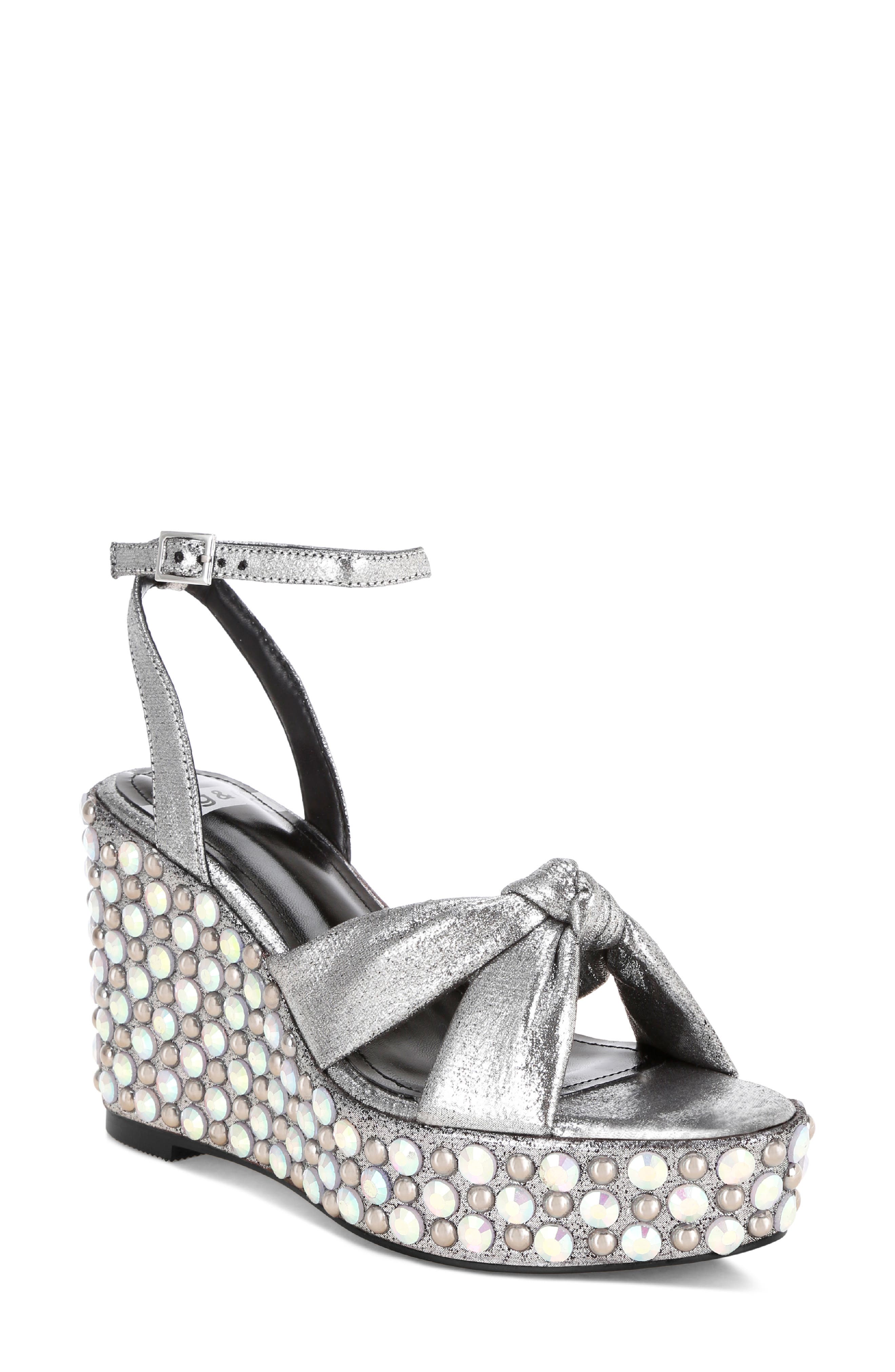 Moondot Wedge Sandal, Main, color, SILVER SATIN
