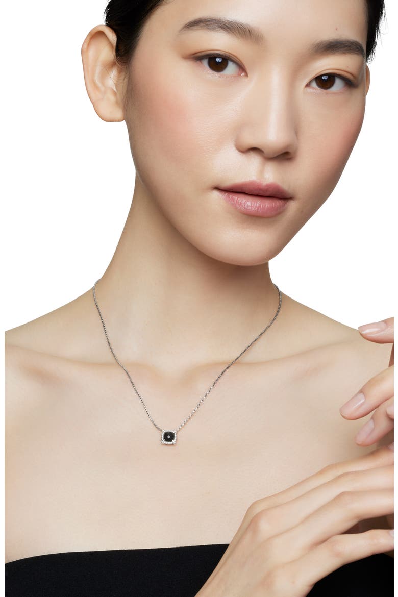 Petite Chatelaine® Pavé Bezel Pendant Necklace, Alternate, color, SILVER PAVE/ BLACK ONYX