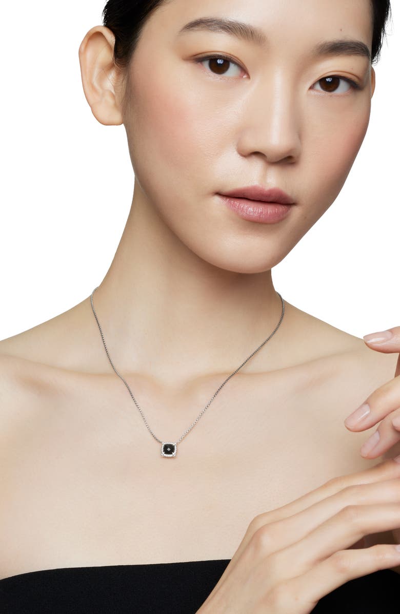 David Yurman Petite Chatelaine<sup>®</sup> Pavé Bezel Pendant Necklace, Alternate, color, Silver Pave/ Black Onyx