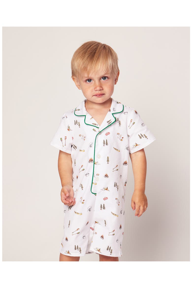 Piped Cotton Blend One-Piece Pajamas, Alternate, color, WHITE