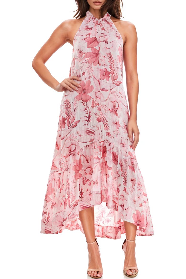 High/Low Halter Dress, Main, color, IVORY/ PINK