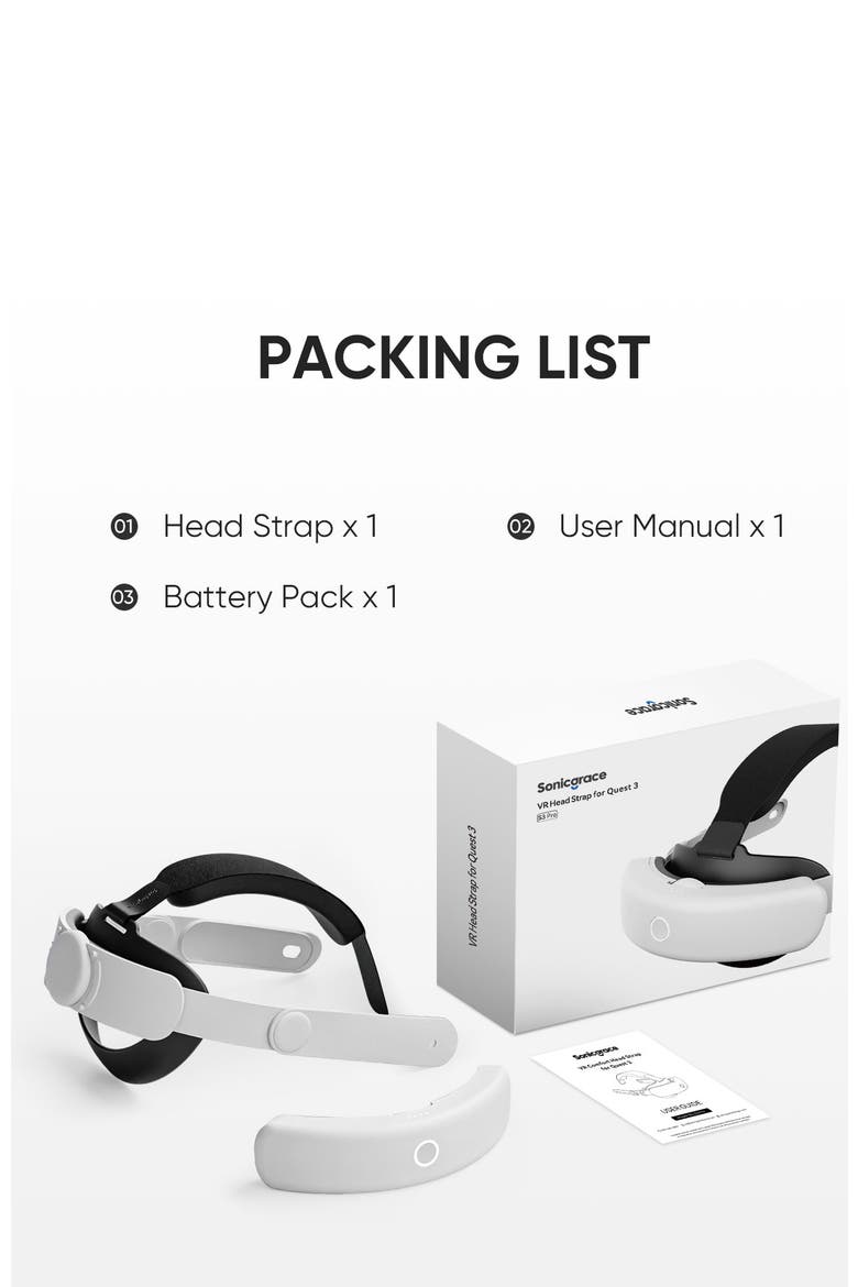 S3 Pro Battery Head Strap for Meta Quest 3/3S, Alternate, color, White