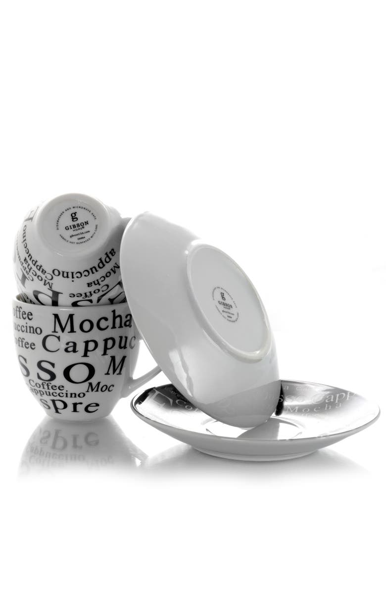 Gibson Espresso 13 Piece Small 3 oz Stoneware Coffee Cup Set with Wire Saucer Cup Rack, Alternate, color, White