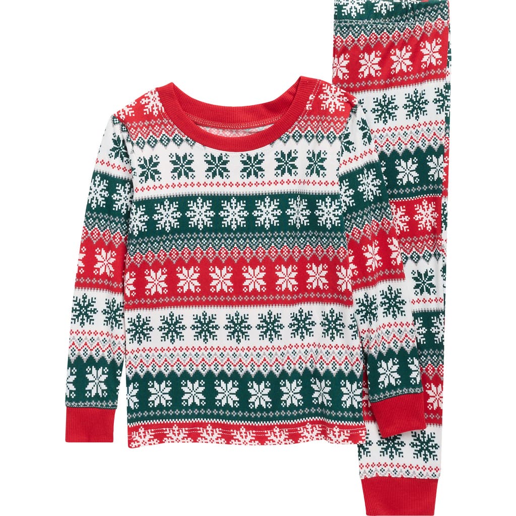 Jaclyn Kids' Matching Family Fair Isle Snowflake Fitted Two-piece Pajamas