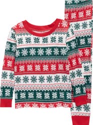 JACLYN Kids' Matching Family Fair Isle Snowflake Fitted Two-Piece Pajamas