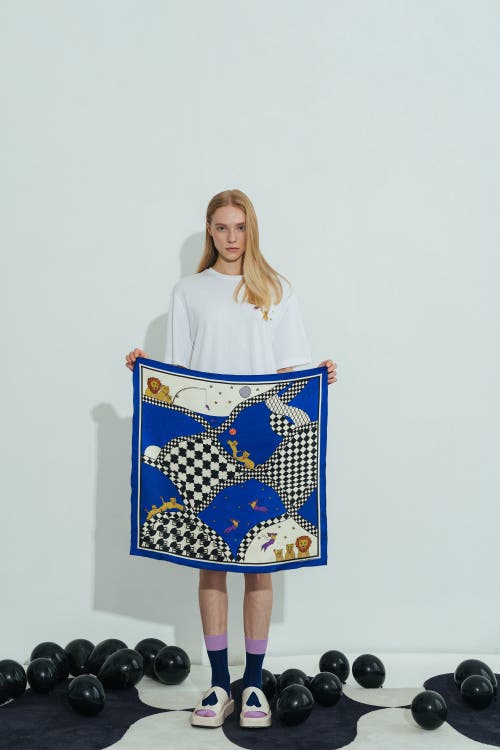 Lost Pattern Nyc "journey" Silk Scarf By Shantall Lacayo In Blue