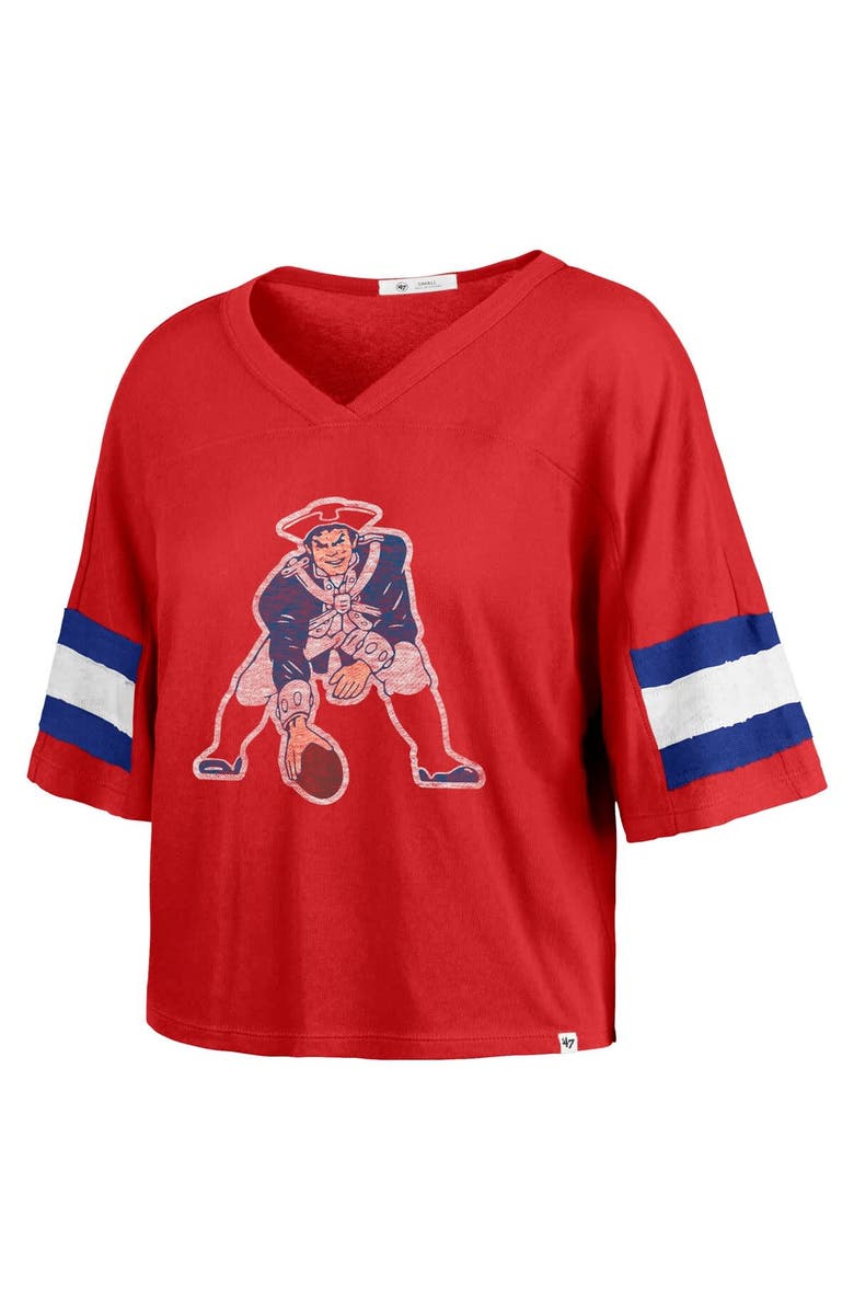'47 Women's '47 Red New England Patriots Double Header Scout Cropped V-Neck T-Shirt, Alternate, color,