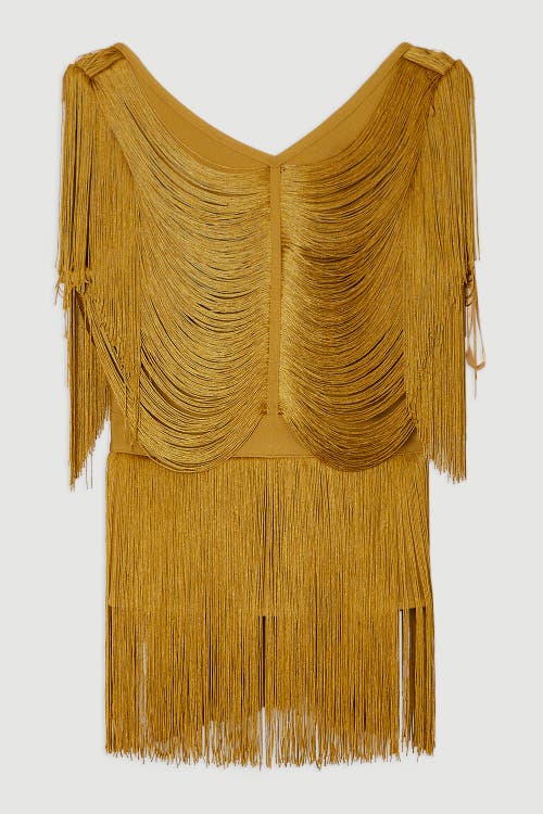 Karen Millen Draped Fringe Knitted Top In Gold