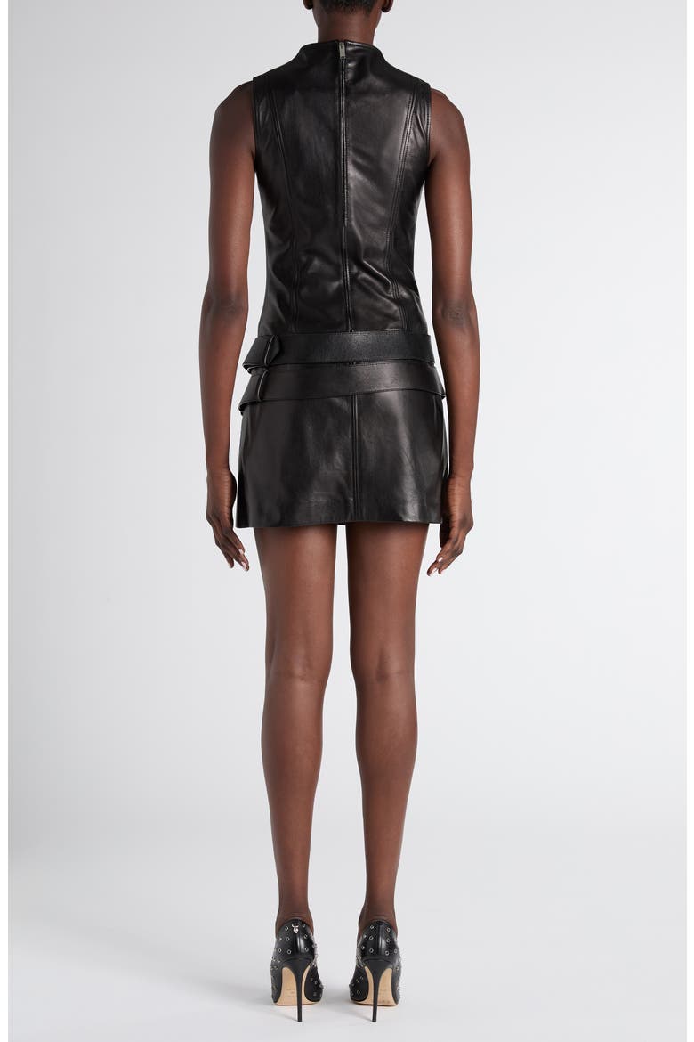 Double Belt Leather Minidress, Alternate, color, BLACK