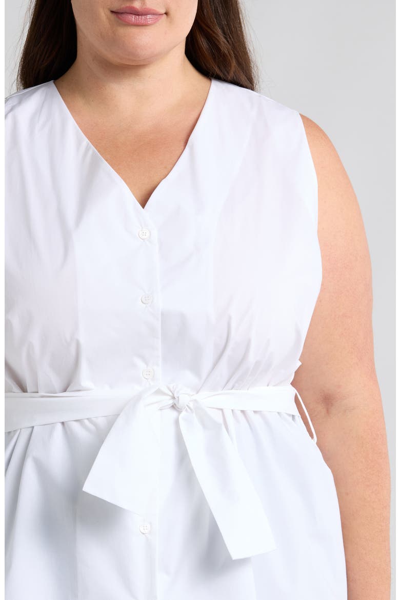Reya Tie Waist Sleeveless Poplin Button-Up Top, Alternate, color, WHITE