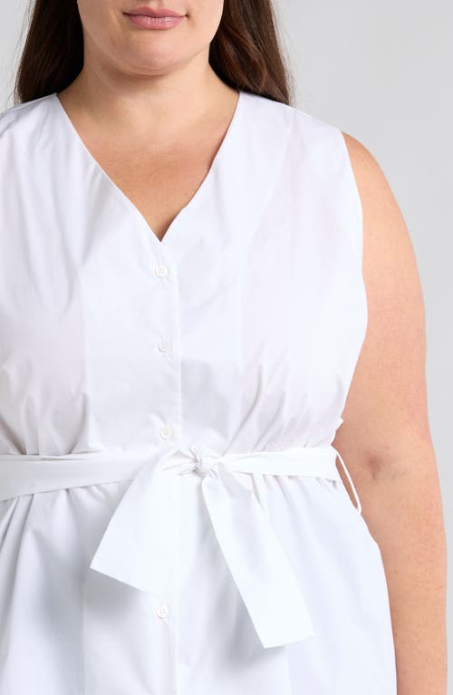 HARSHMAN HARSHMAN REYA TIE WAIST SLEEVELESS POPLIN BUTTON-UP TOP 
