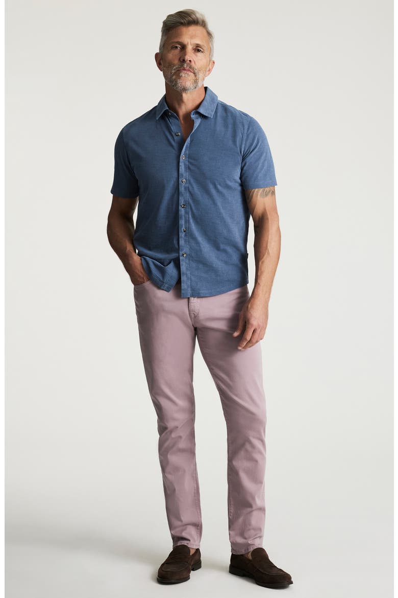 Short Sleeve Slub Cotton Jersey Button-Up Shirt, Alternate, color, VINTAGE INDIGO