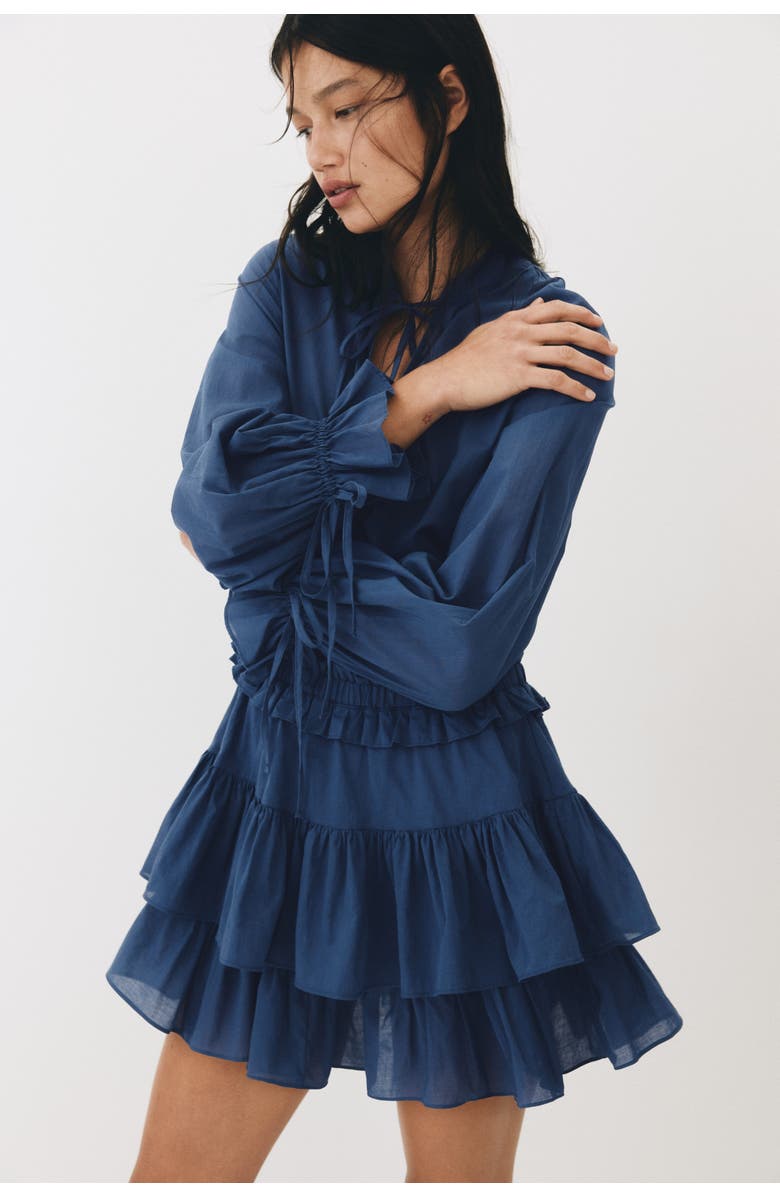 H&M Flounced Cotton Dress, Alternate, color, Dark Blue