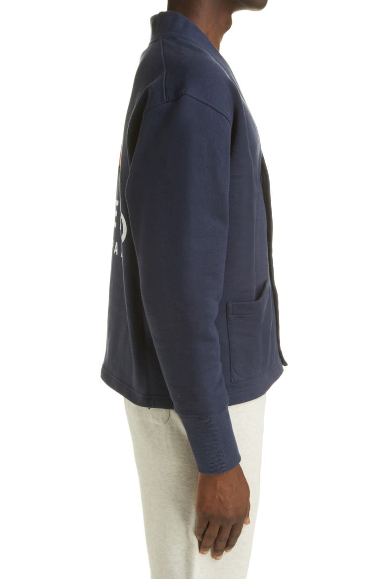 Boke Flower Graphic Fleece Cardigan, Alternate, color, MIDNIGHT BLUE