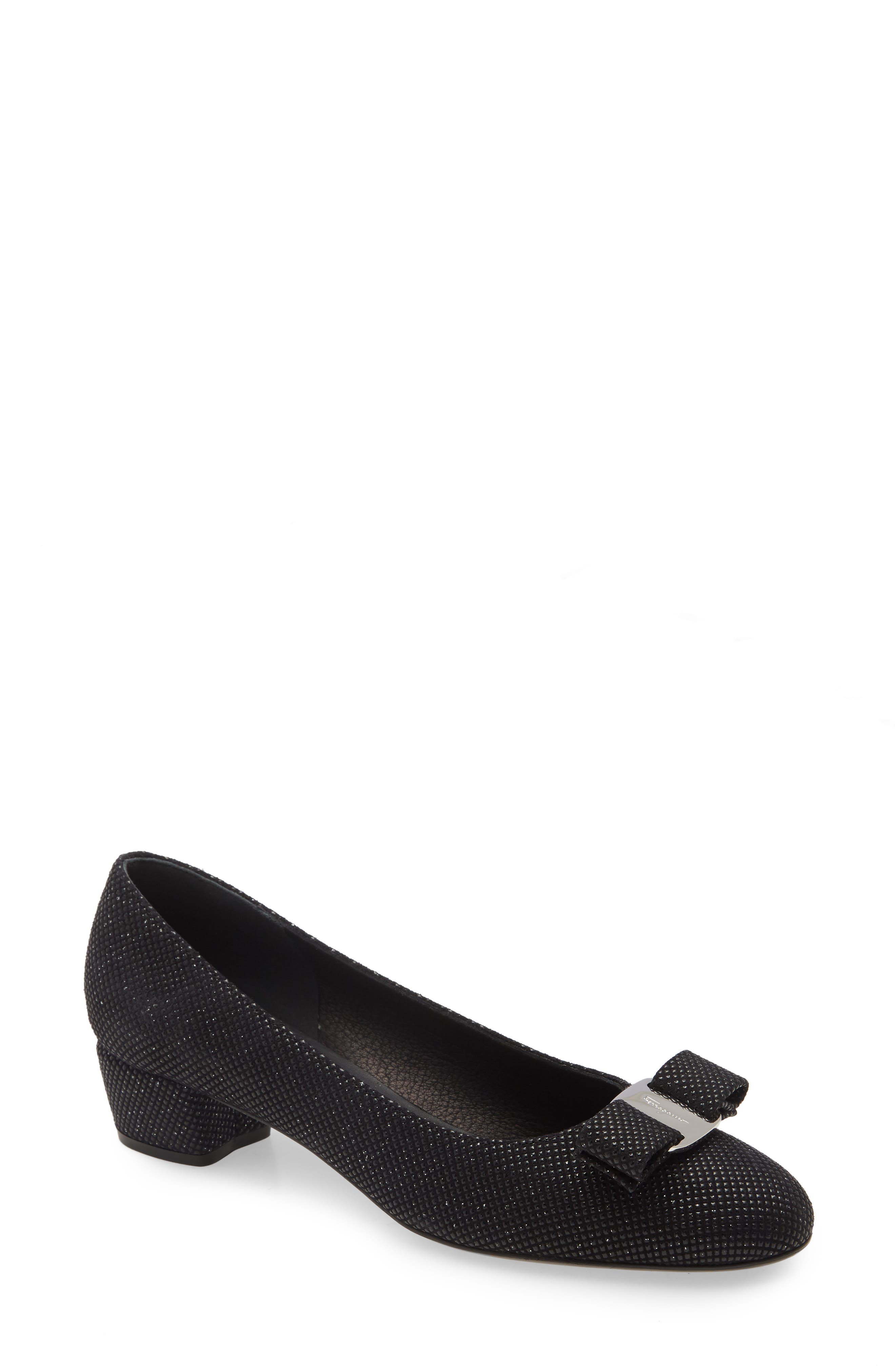 Salvatore Ferragamo Vara Glitter Pump, Main, color, BLACK