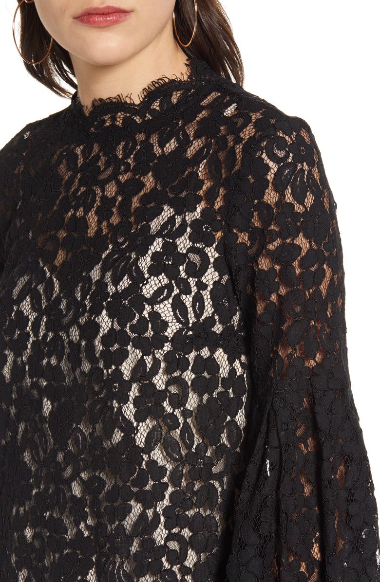 Endless Rose Long Sleeve Lace Shift Dress, Alternate, color, 