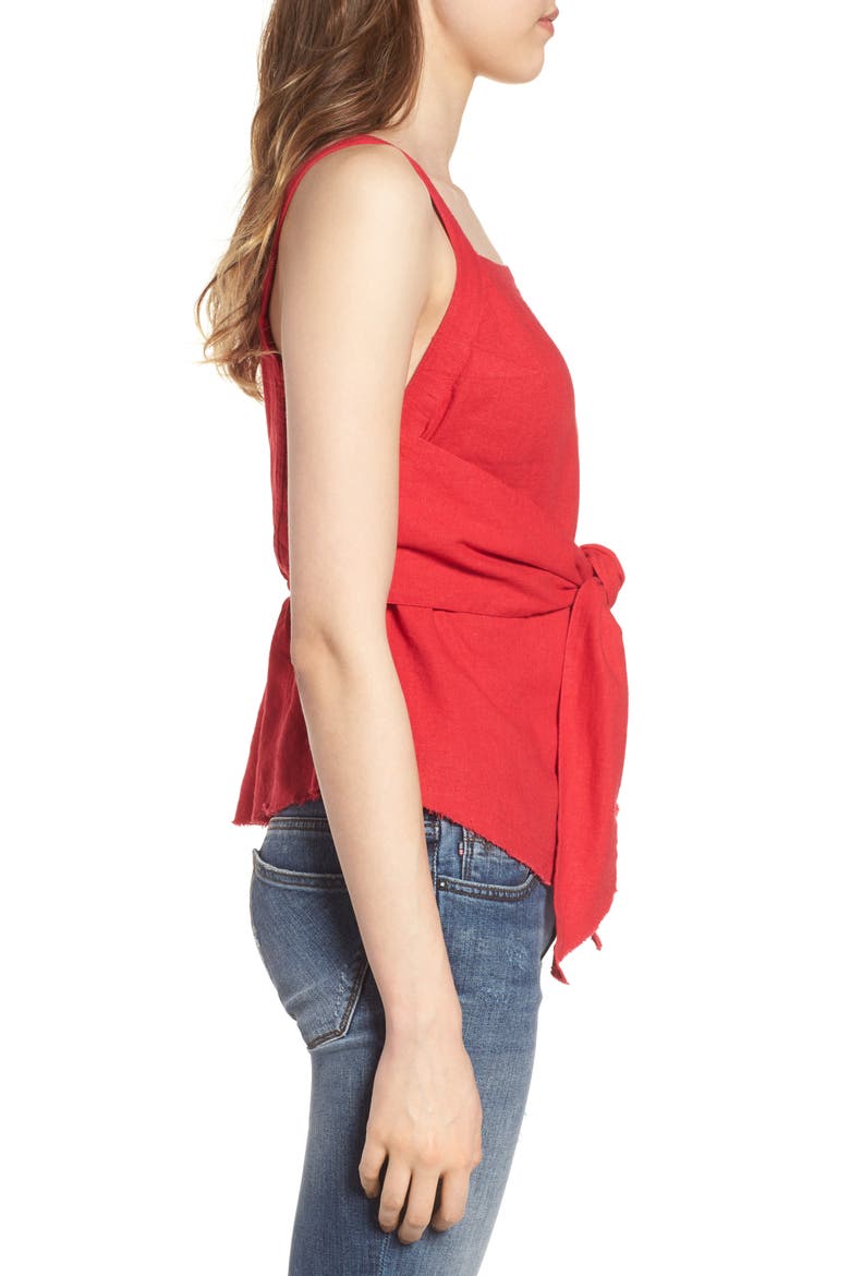 Tie Front Linen Blend Tank Top, Alternate, color, RED LIPSTICK