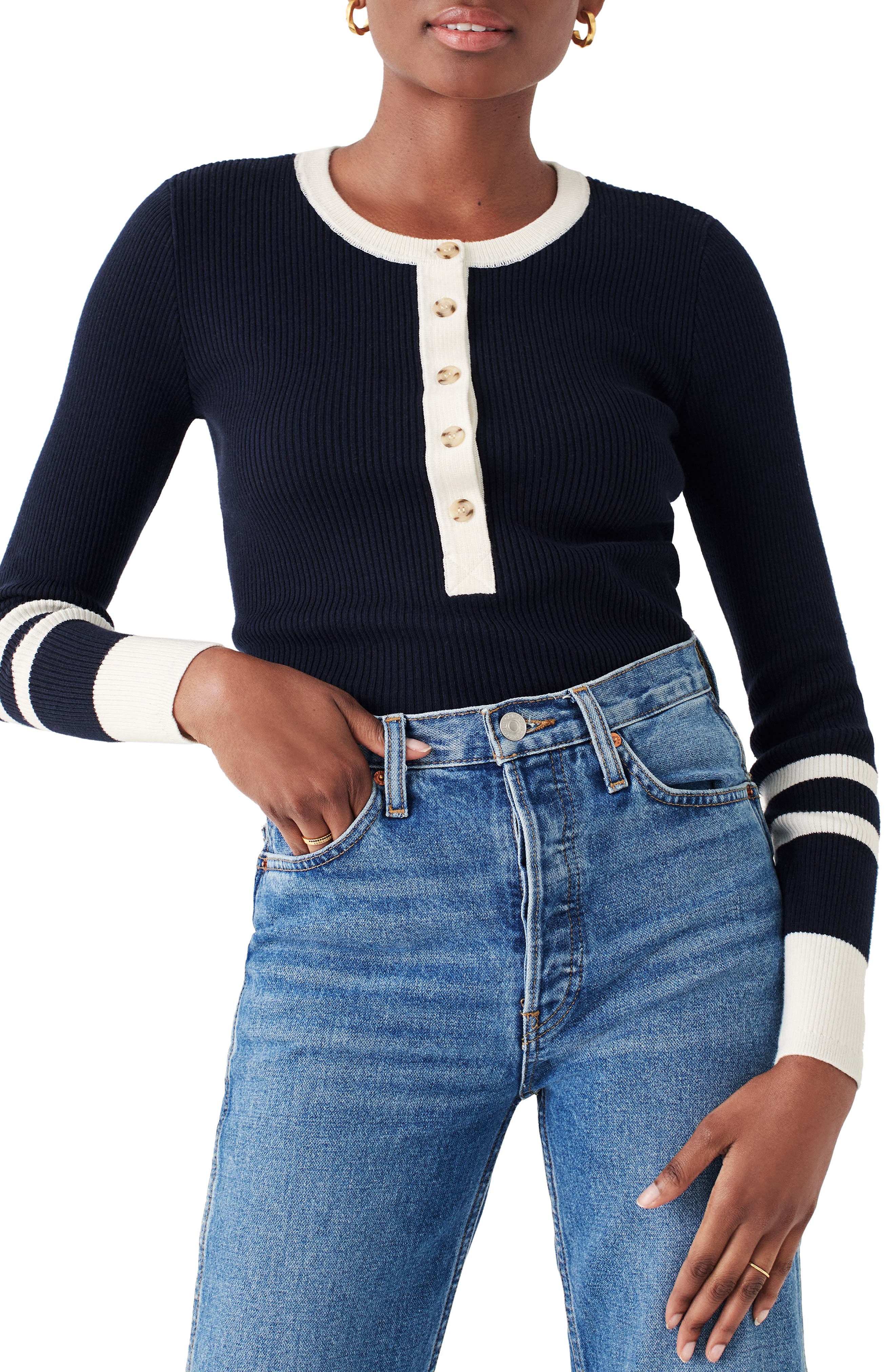 Faherty Mikki Organic Cotton & Cashmere Henley Sweater