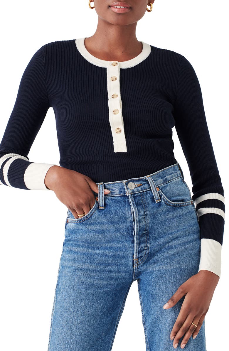 Faherty Mikki Organic Cotton & Cashmere Henley Sweater, Main, color, Coastal Colorblock