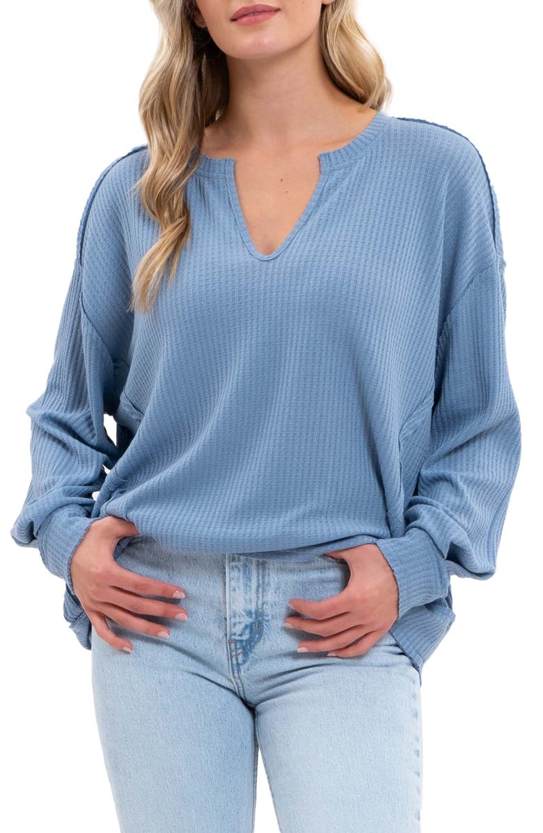 Blu Pepper Notch Neck Long Sleeve Top, Main, color, 