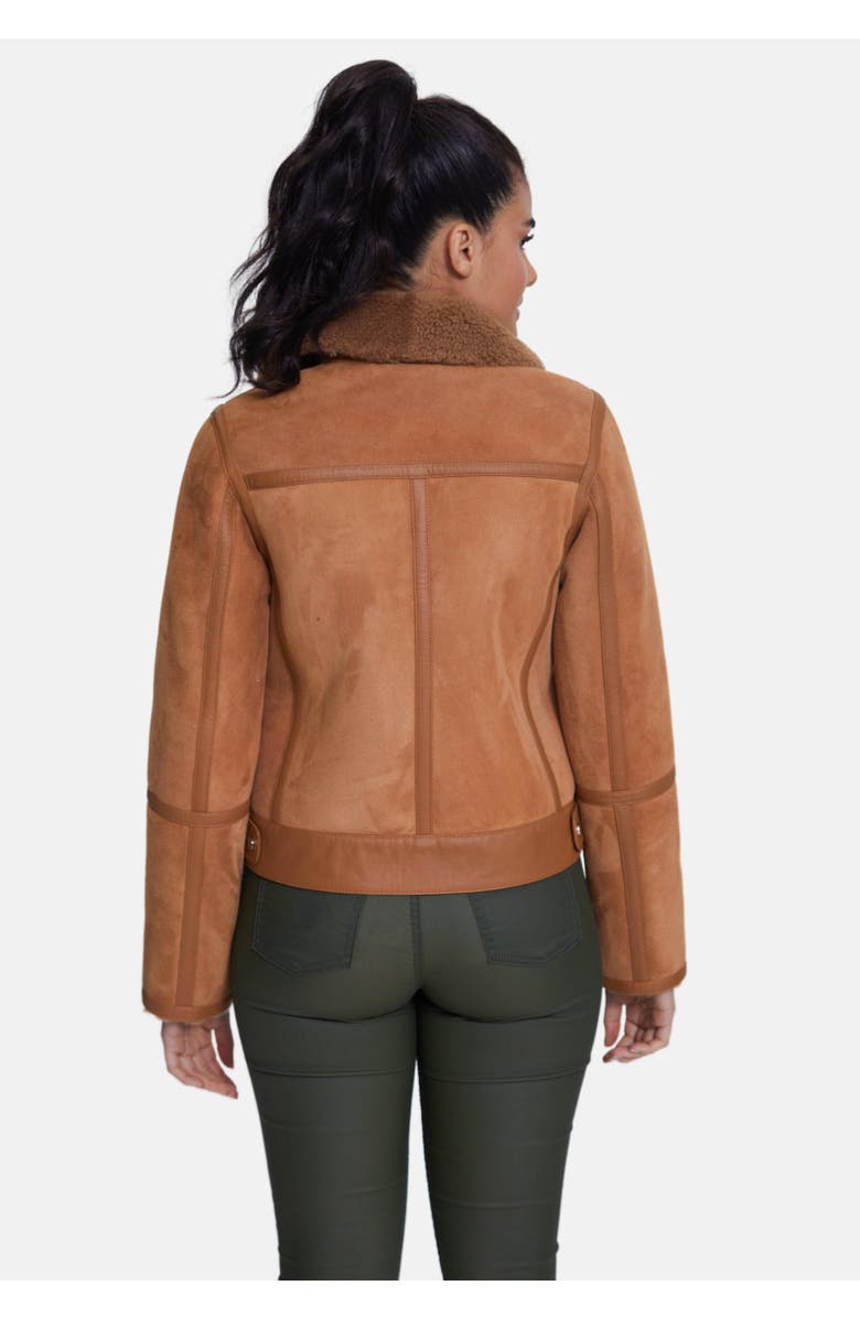 Furniq UK Eloise Suede Shearling Jacket, Alternate, color, Brick Red