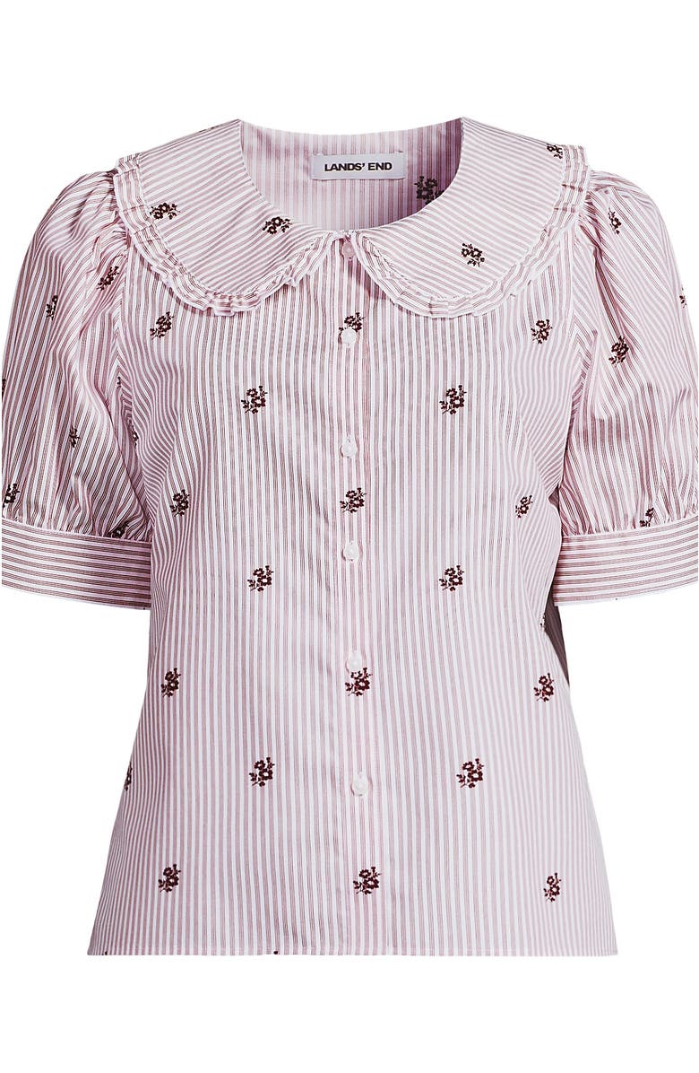 Lands' End Plus Size Carefree Cotton Puff Sleeve Statement Collar Shirt, Alternate, color, White/Brown Floral Stripe