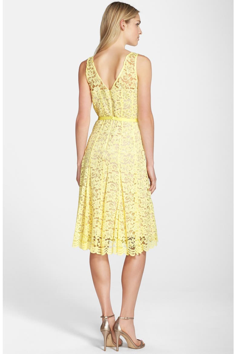 Lace Fit & Flare Dress, Alternate, color, BUTTER YELLOW