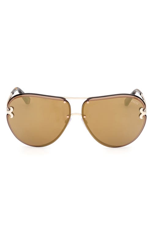 Emilio Pucci 66mm Oversize Pilot Sunglasses in Gold /Brown Mirror 