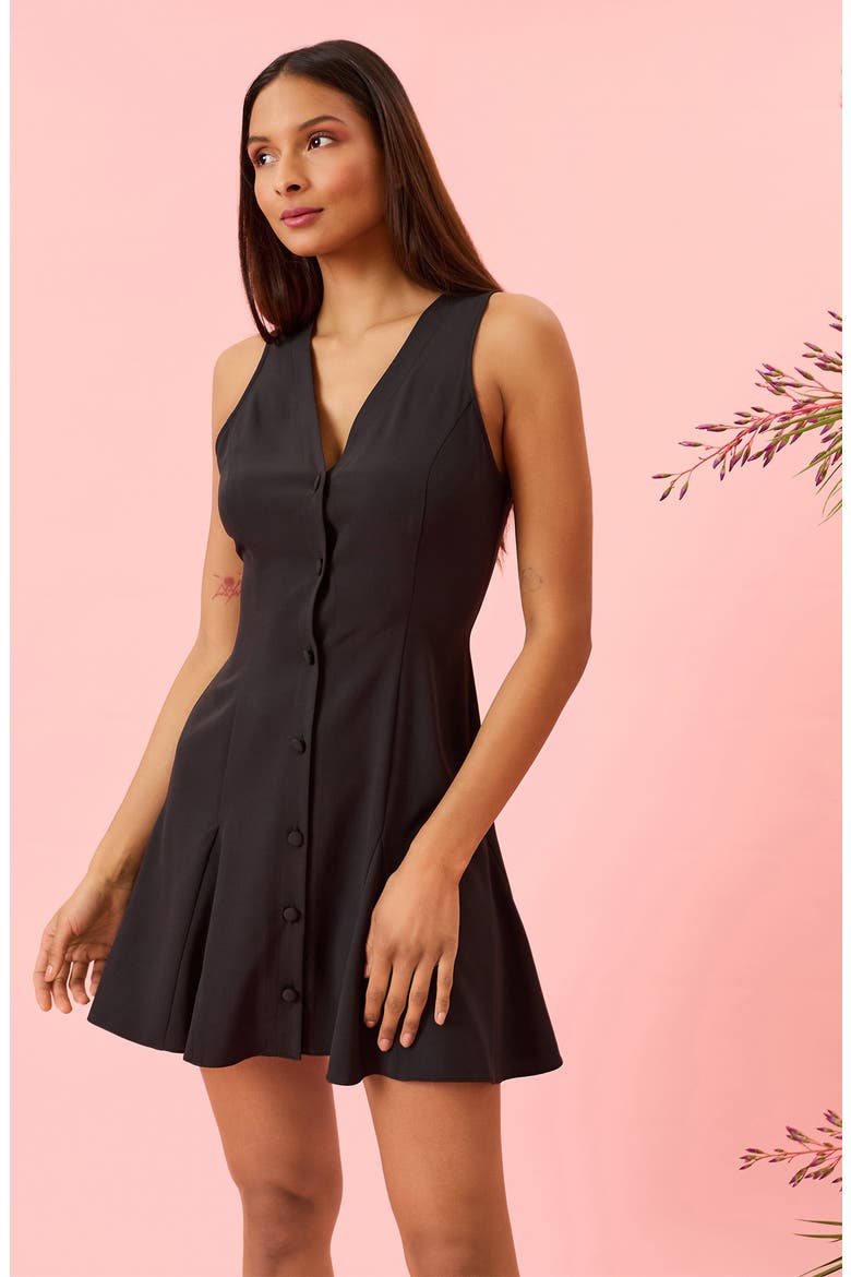 Sleeveless Button Front Fit & Flare Minidress, Alternate, color, BLACK BEAUTY