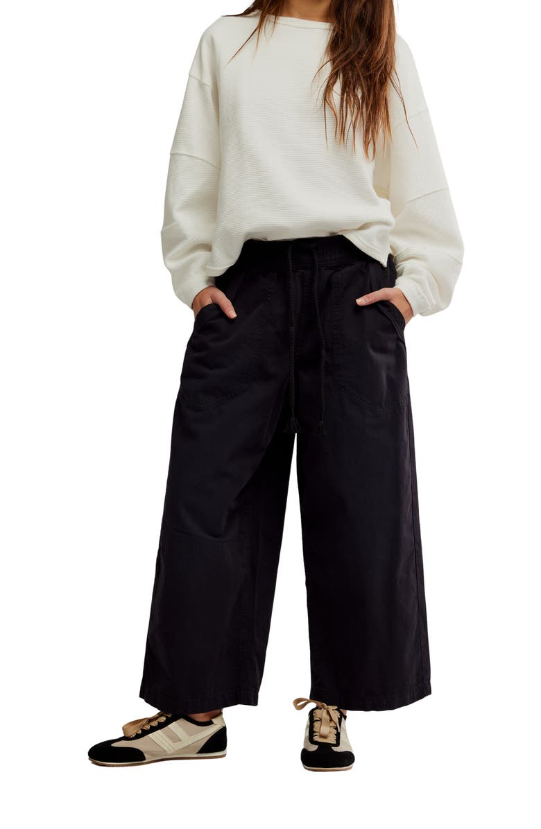 Free People Easy Peasy Wide Leg Drawstring Pants, Alternate, color, Black