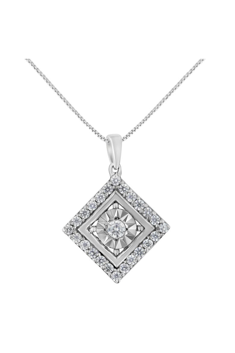 10KT White Gold 1/2 cttw Diamond Square Pendant Necklace, Main, color, White