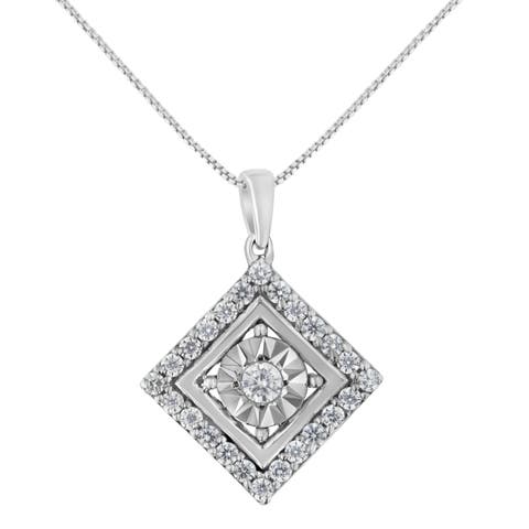 10KT White Gold 1/2 cttw Diamond Square Pendant Necklace