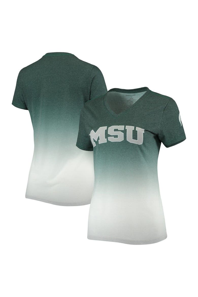 Women's Heathered Green Michigan State Spartans Ombre V-Neck T-Shirt, Alternate, color, Heather Green