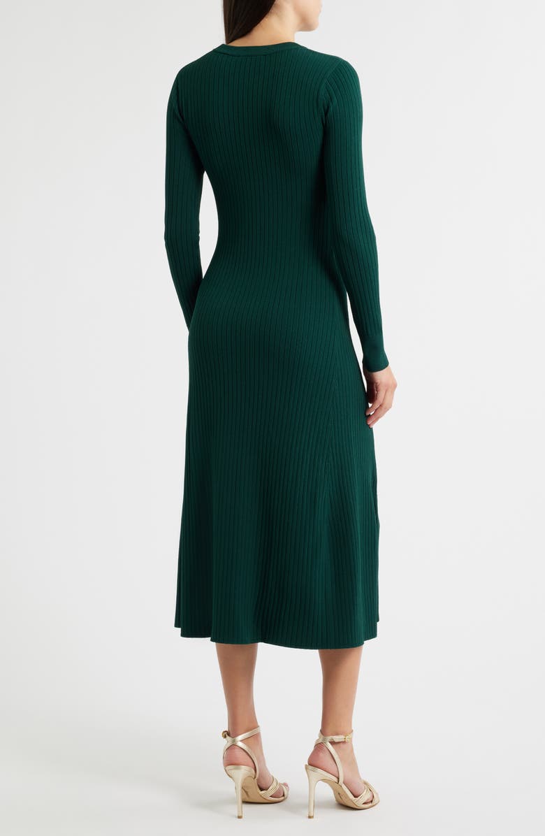 Elie Tahari The Tamara Long Sleeve A-Line Dress, Alternate, color, Deep Forest