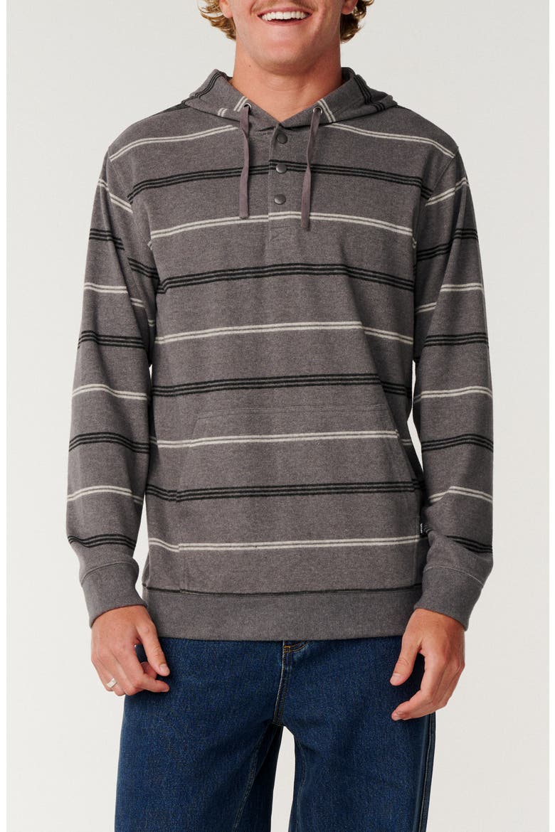 Grid Hood Stripe Henley Hoodie, Main, color, DEEP MUSHROOM